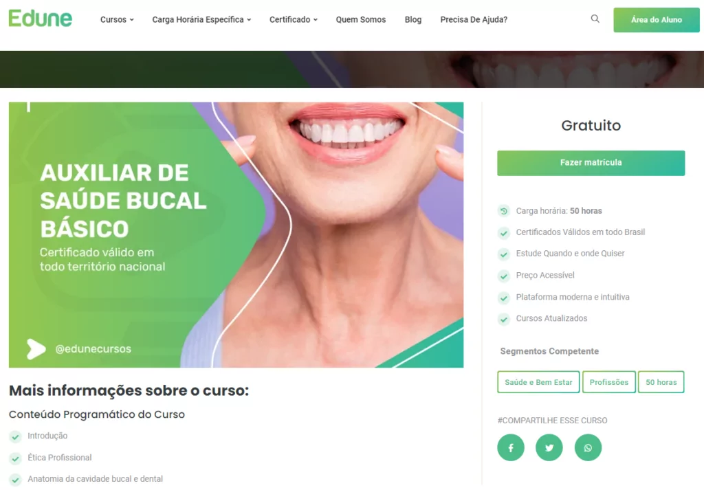 curso de auxiliar de dentista gratuito edune