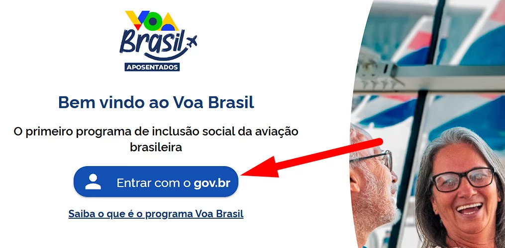 Faça login com sua conta gov.br no voa brasil